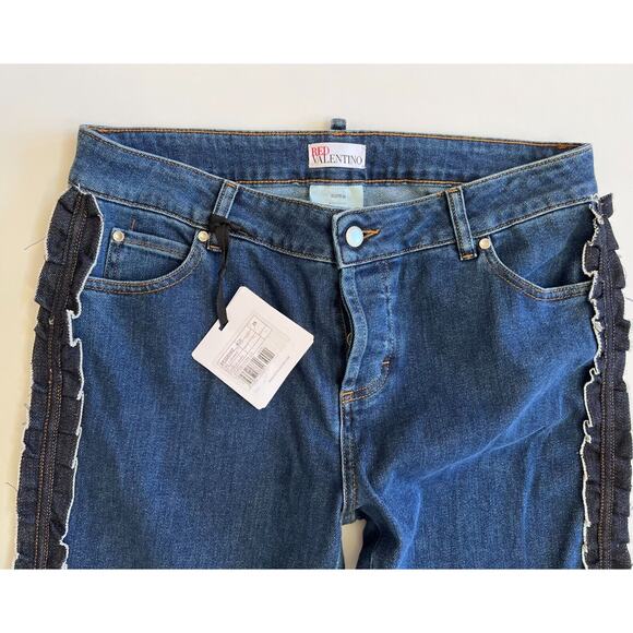 Red Valentino Ruffle Trimmed Cropped High Rise Straightleg Jeans Size 29 NWT - Picture 11 of 12